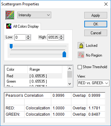 Scattergram Properties dialog